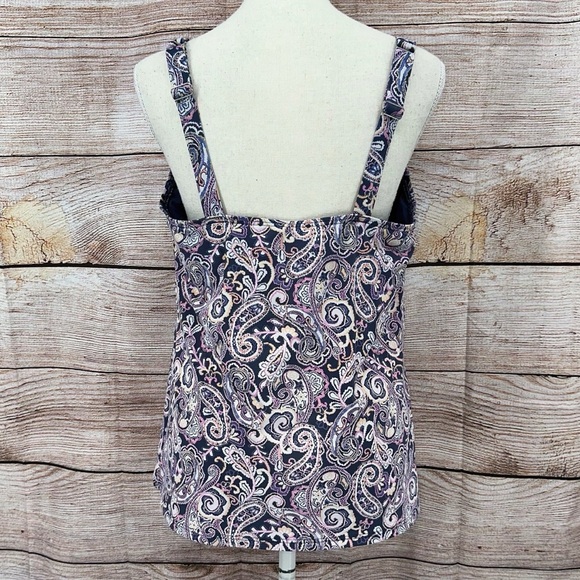 Lands' End Women's Navy Retro Paisley Print Square Neck Tankini Size 14D - Picture 5 of 13
